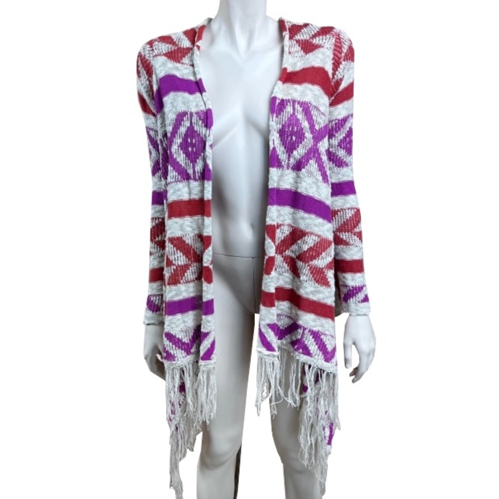 American Rag Cie Aztec Print Open Fringed Cardigan